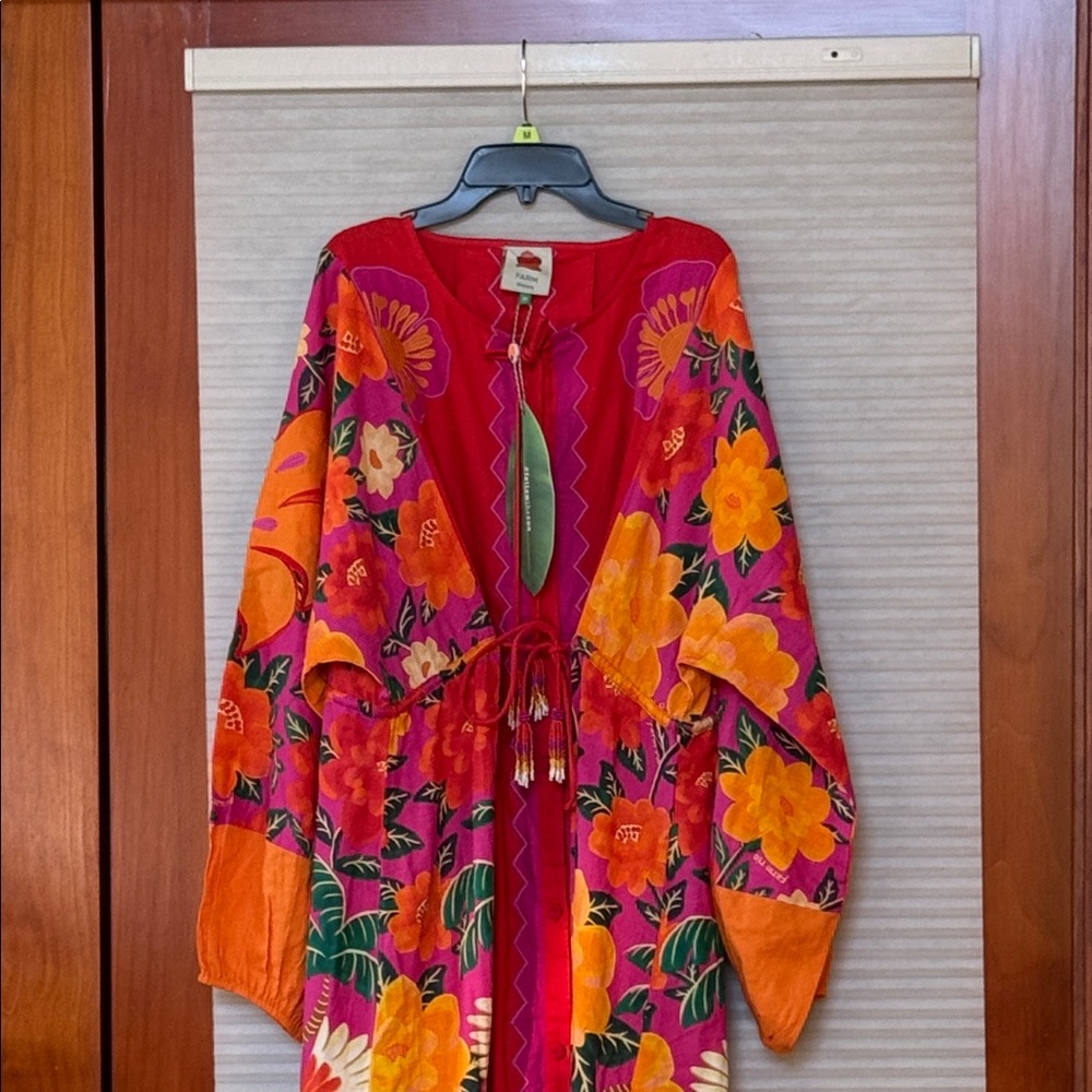 NWT Farm Rio Sunset Patchwork Maxi Dress in a red/orange multi-color size medium - Picture 5 of 14